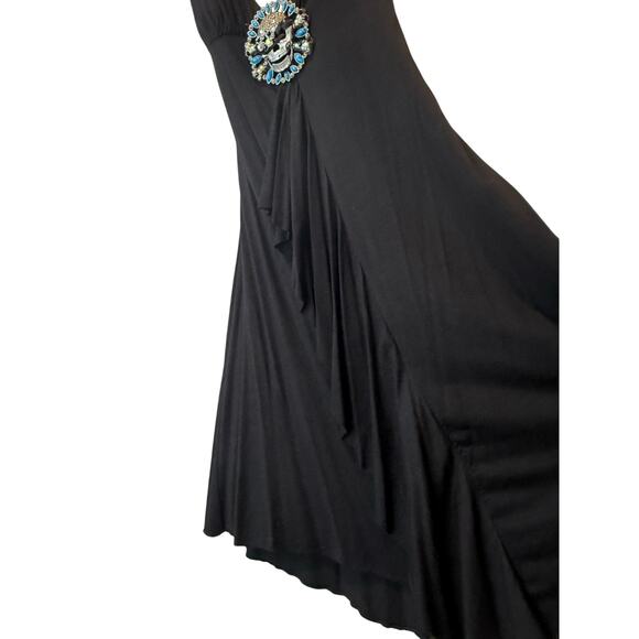 Marine Blu Black Halter Top Dress Knee Length V Neck Skull Size S Small - Picture 3 of 8